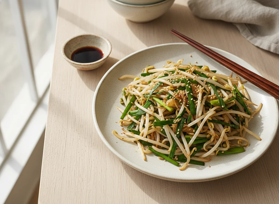 Stir-fried Mung Bean Sprouts with Garlic Chives photo