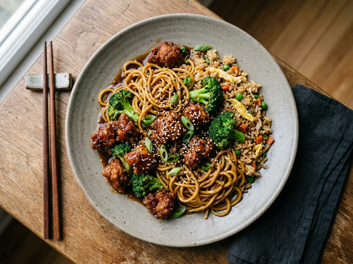 Stir-fried Noodles with Chicken and Broccoli photo