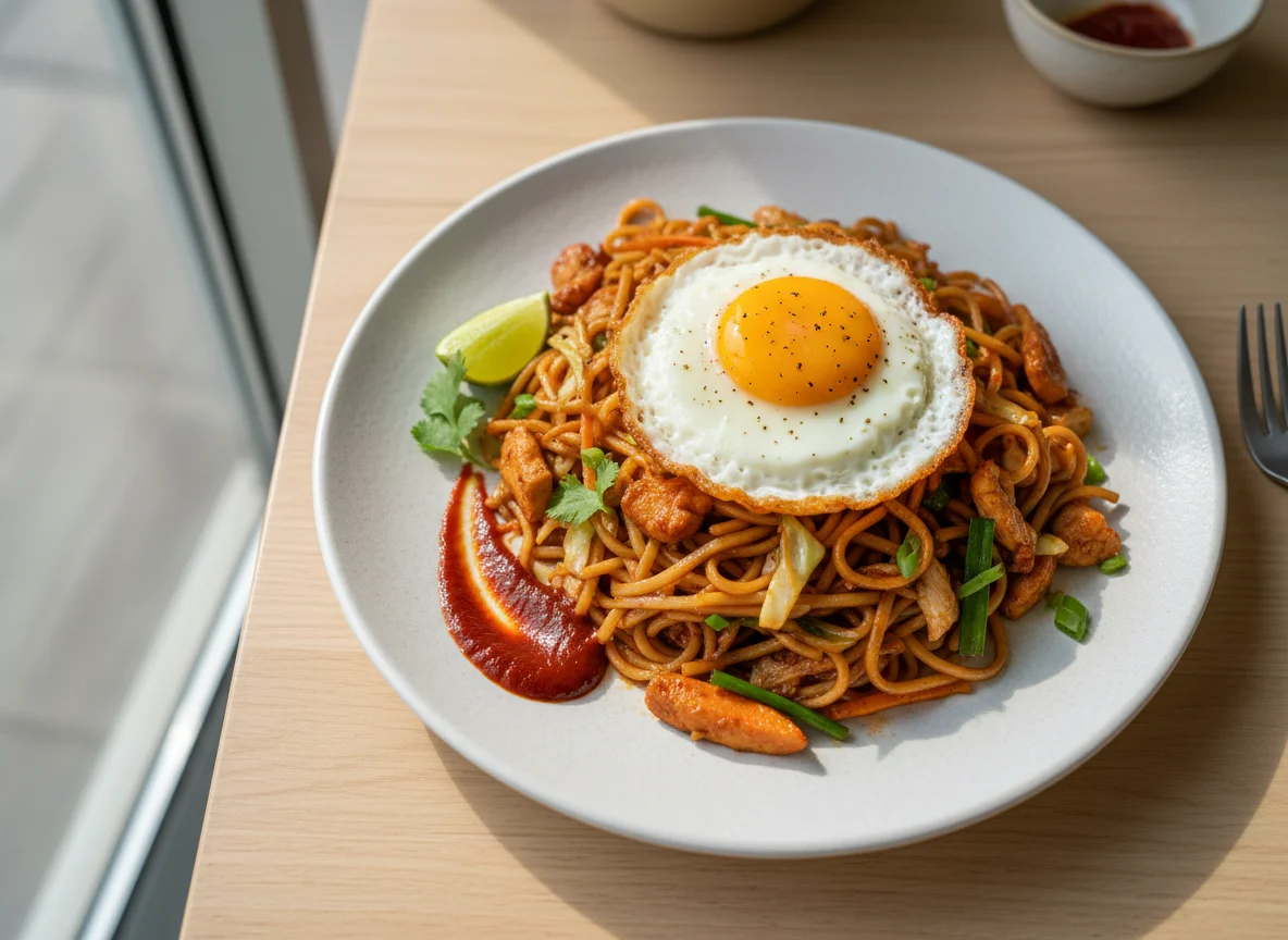 Stir-fried Noodles with Fried Eggs photo