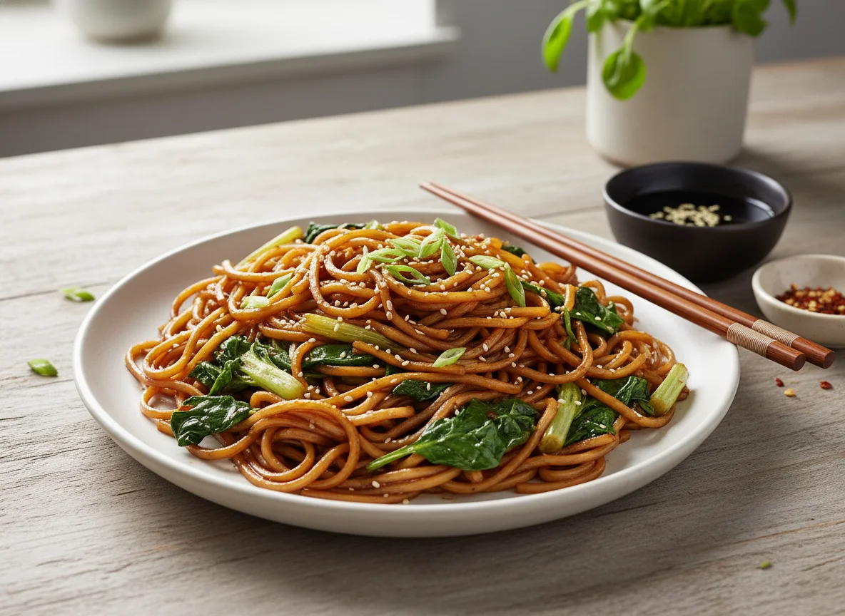 Stir-fried Noodles with Greens photo