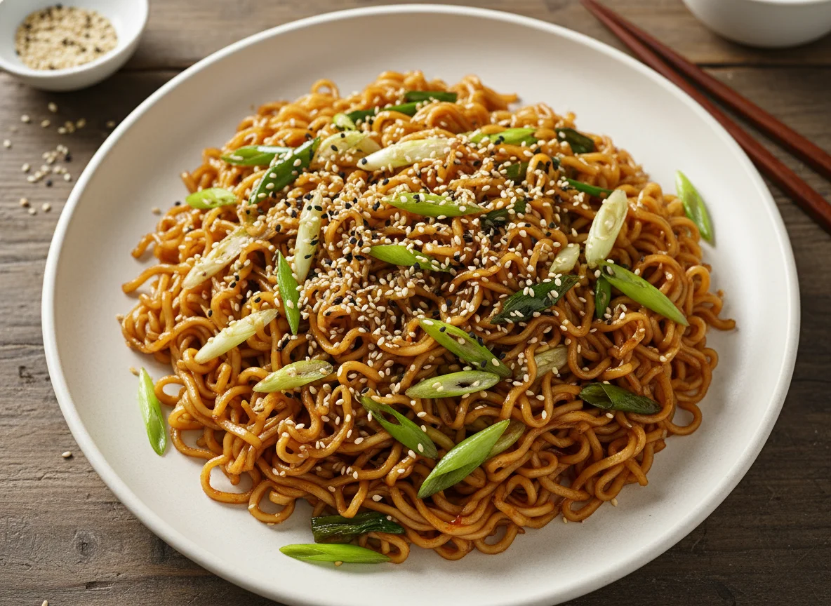 Stir-fried Noodles with Scallions and Sesame photo