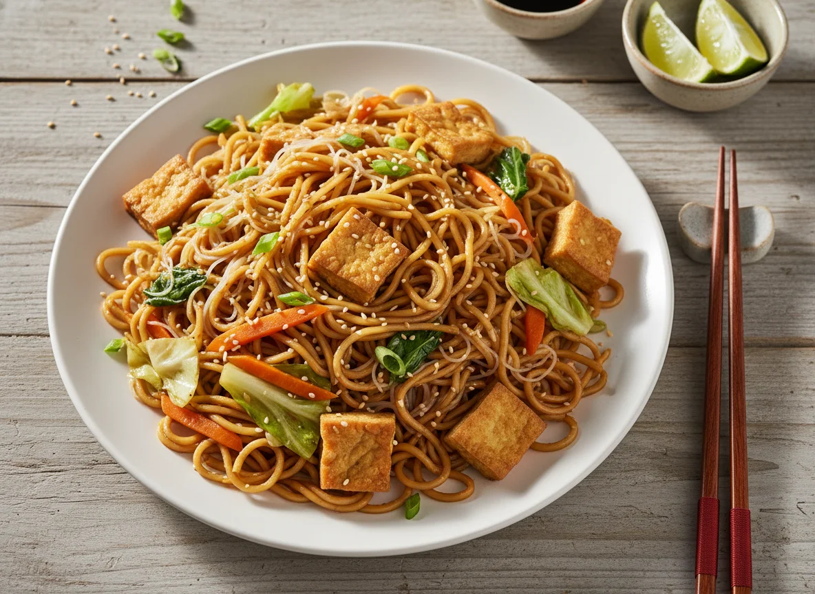 Stir-fried Noodles with Tofu and Cabbage photo