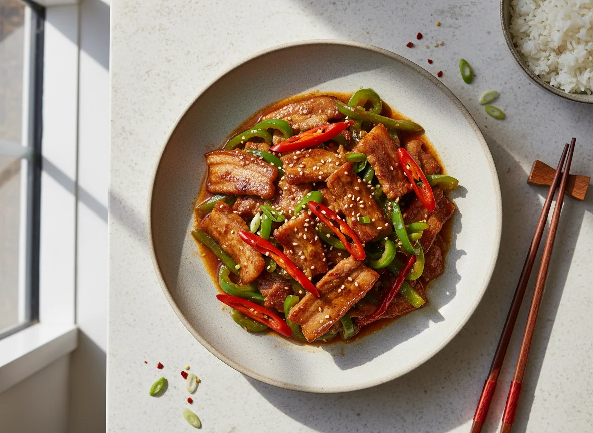 Stir-fried Pork with Green Peppers photo
