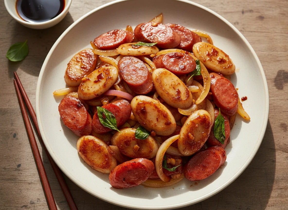 Stir-fried Rice Cakes with Taiwanese Sausage and Onion photo