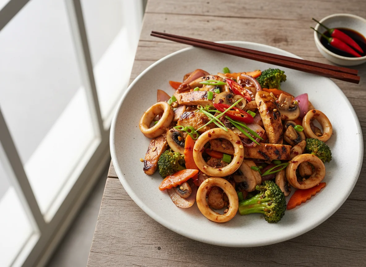 Stir-fried Seafood and Vegetables photo