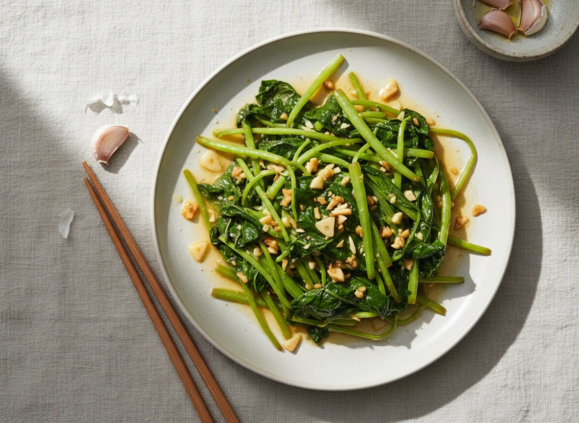 Stir-fried Sweet Potato Leaves with Garlic photo