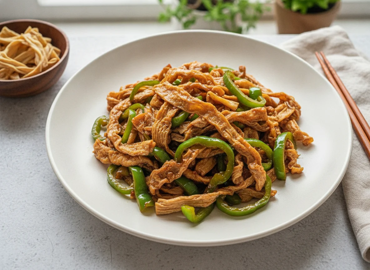 Stir-fried Tofu Skin with Green Peppers photo