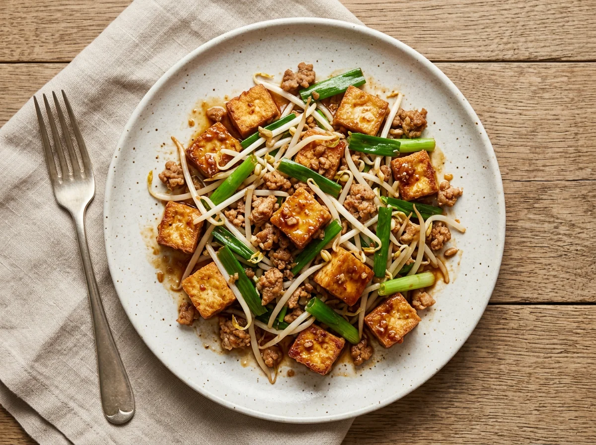 Stir-fried Tofu with Bean Sprouts and Green Onions photo