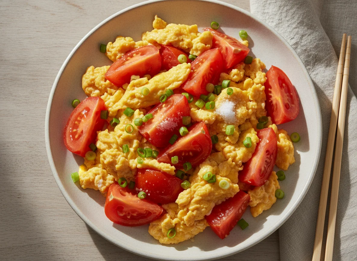 Stir-fried tomato and scrambled eggs photo