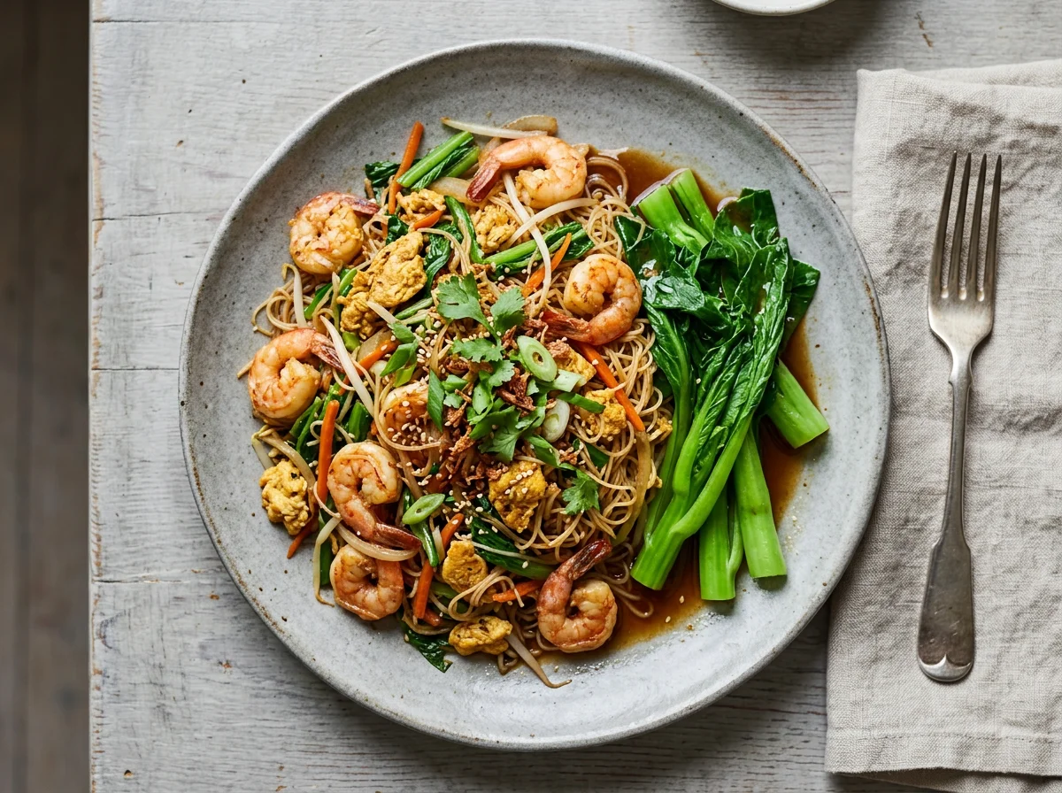 Stir-fried Vermicelli and Blanched Vegetables photo