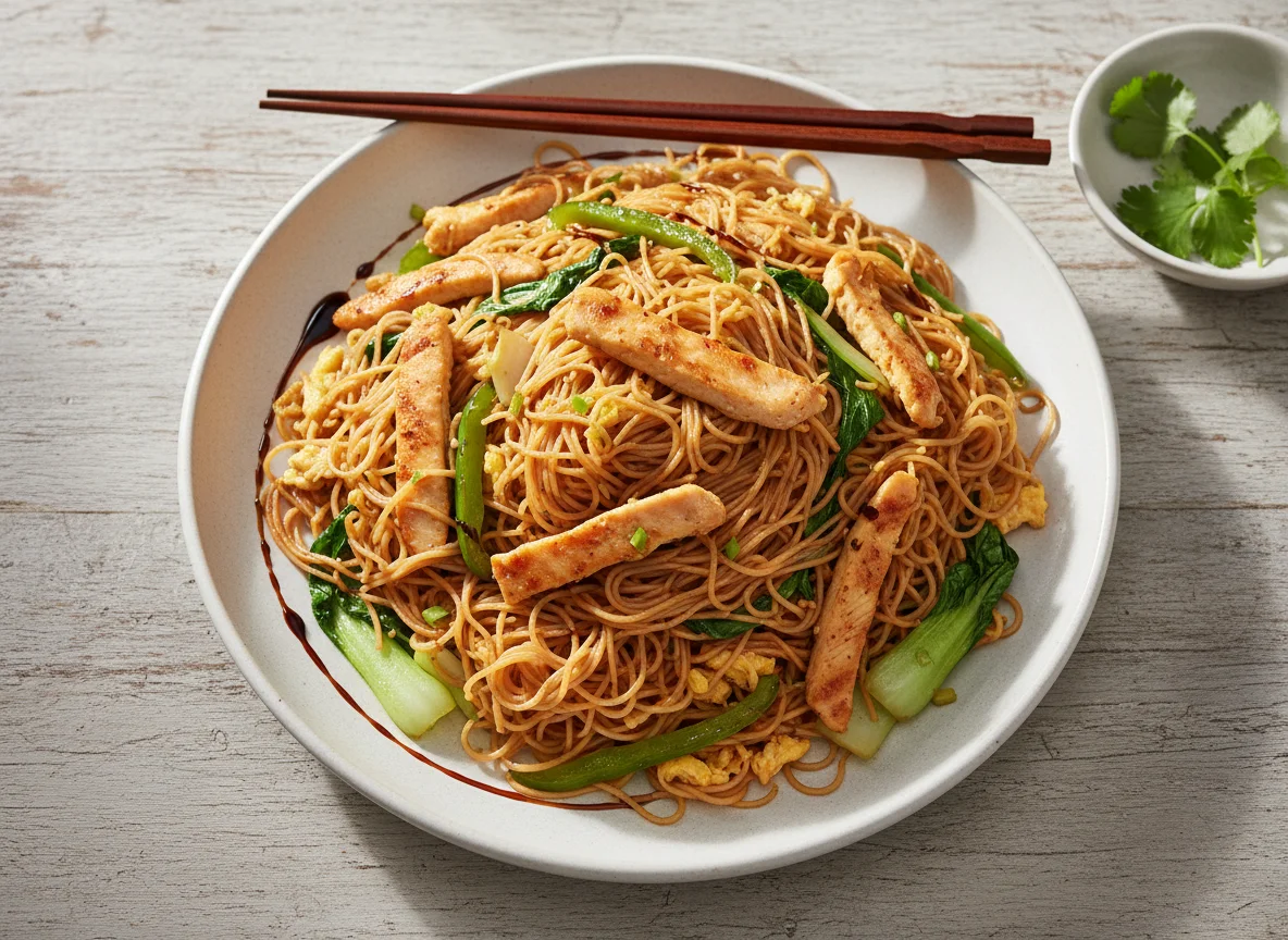 Stir-fried Vermicelli Noodles with Chicken and Vegetables photo