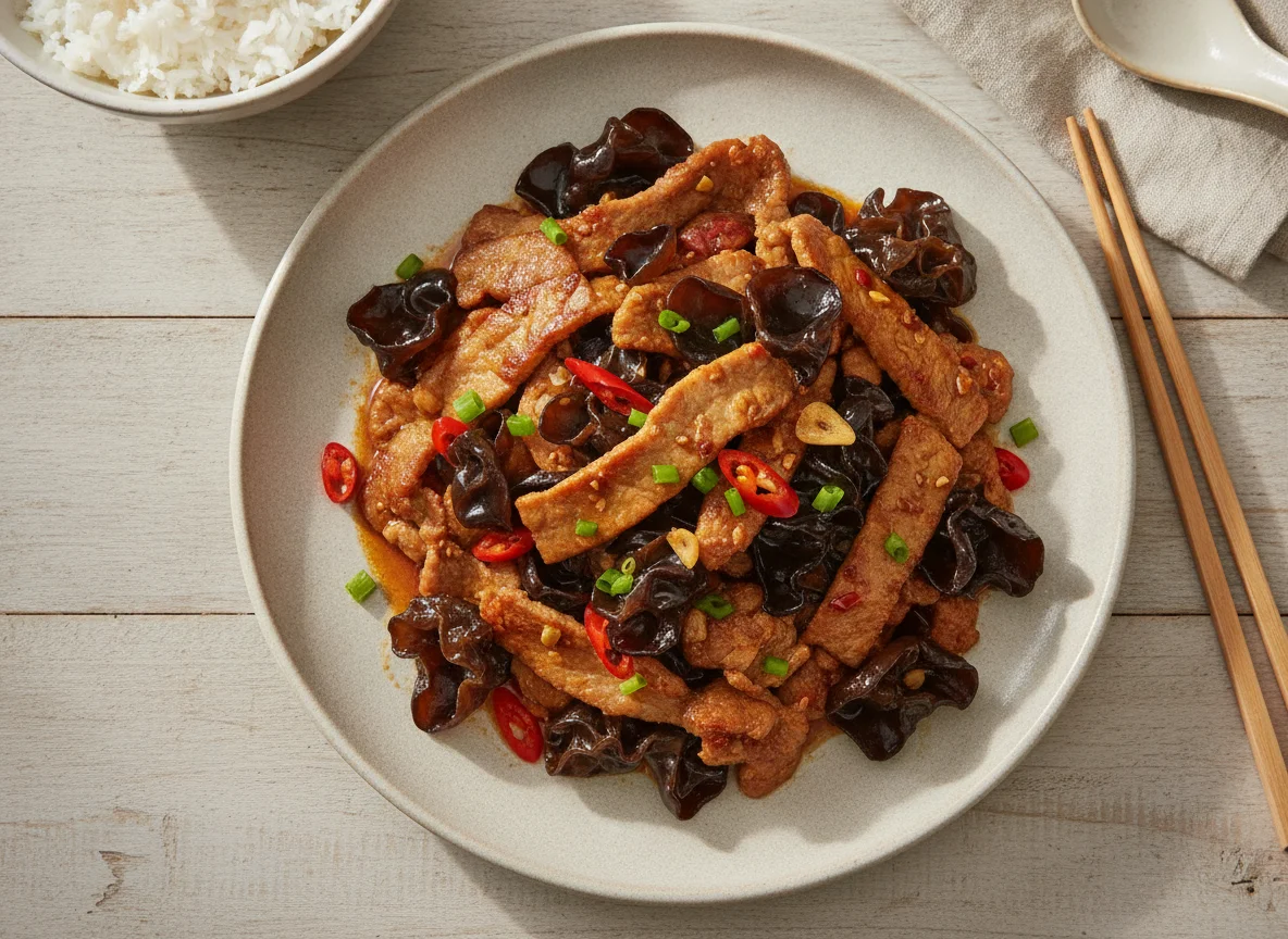 Stir-fried Wood Ear Mushrooms with Pork photo