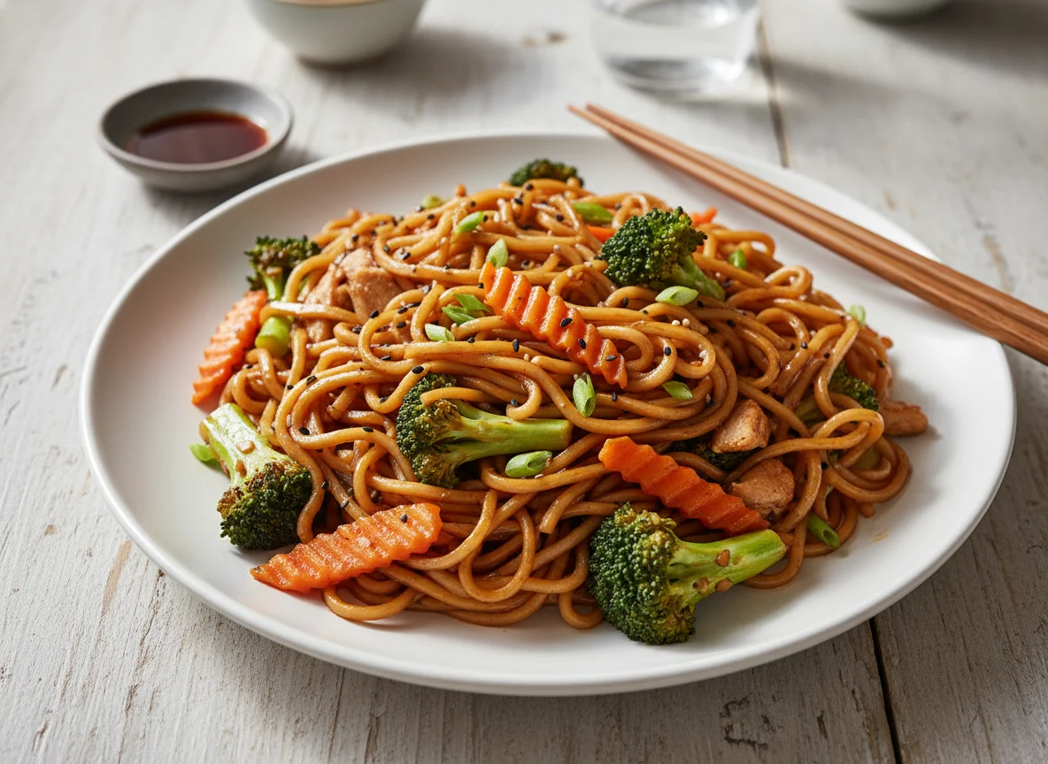 Stir-fry Noodles with Broccoli and Carrots photo