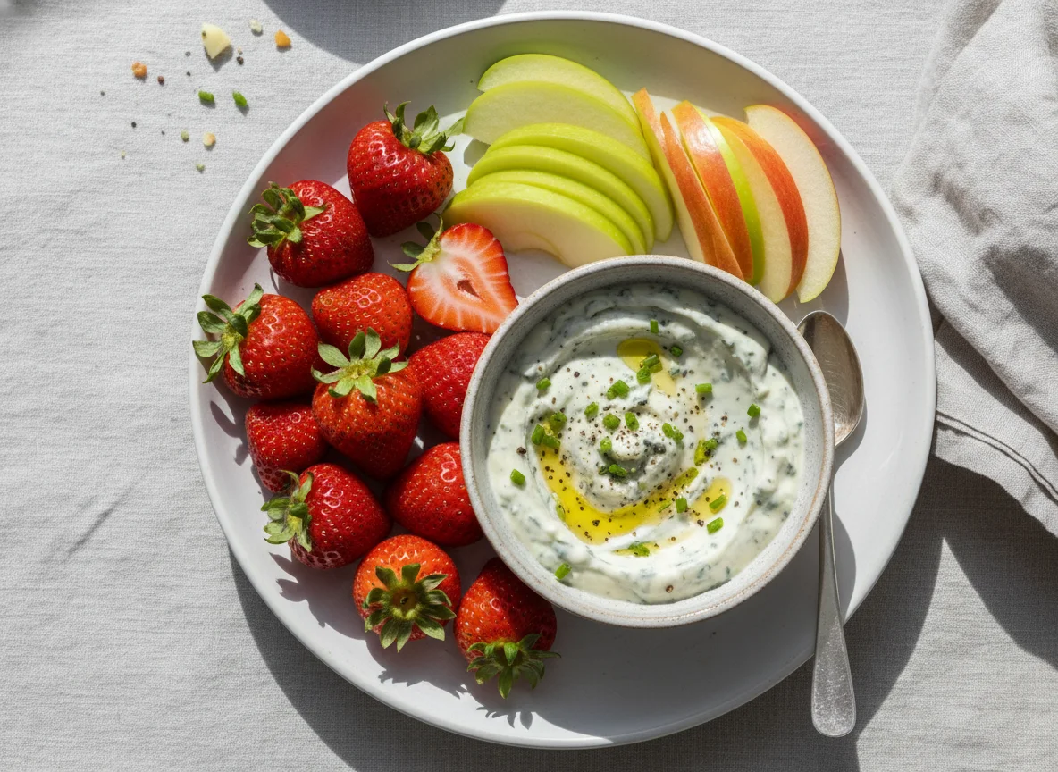 Strawberries, Apple and Creamy Dip photo