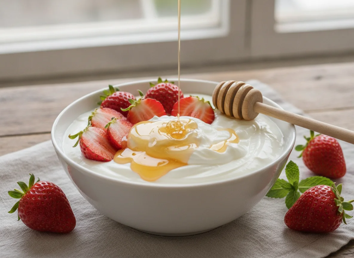 Strawberries with Greek Yogurt and Honey photo