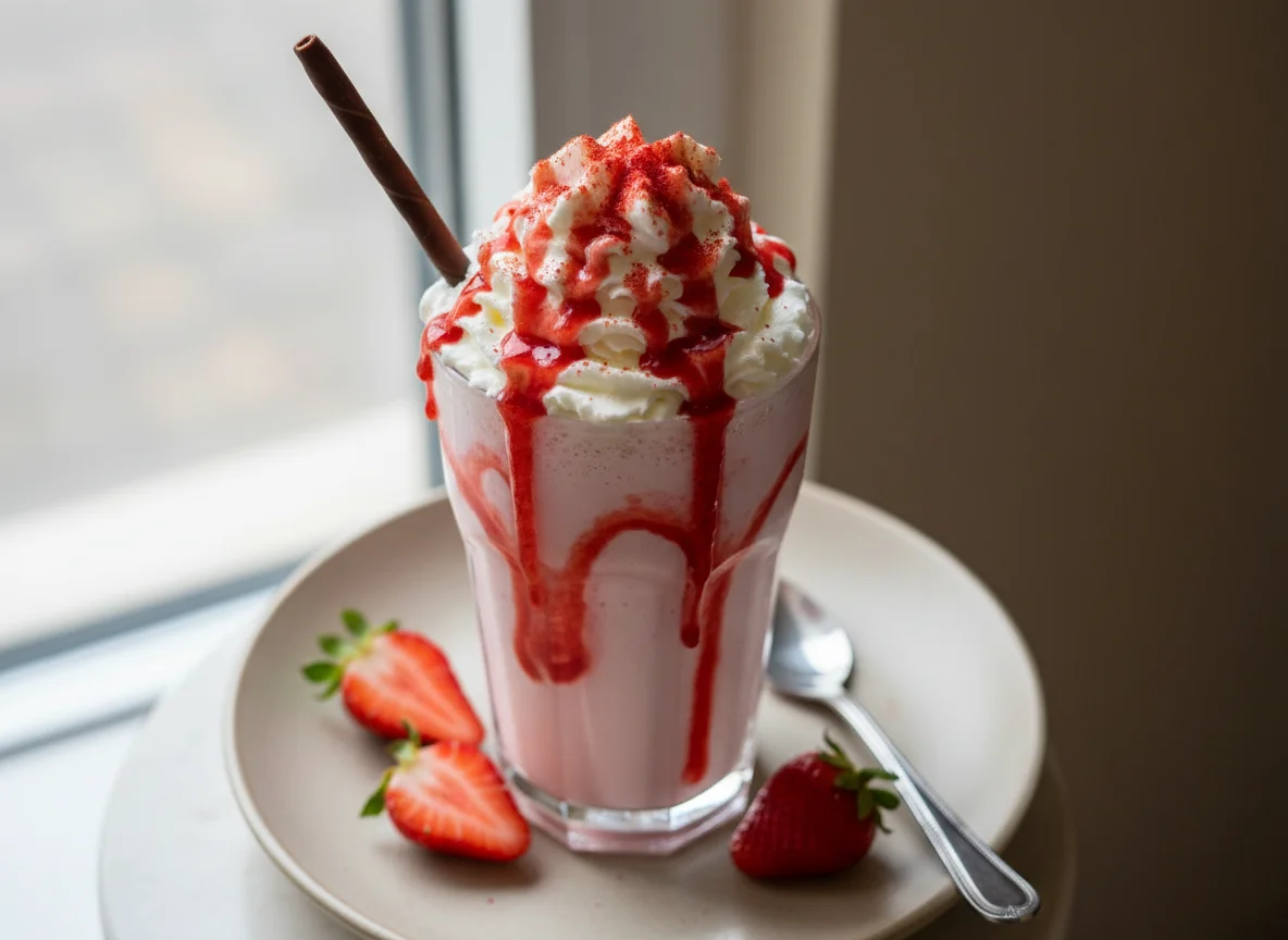 Strawberry Milkshake with Whipped Cream photo