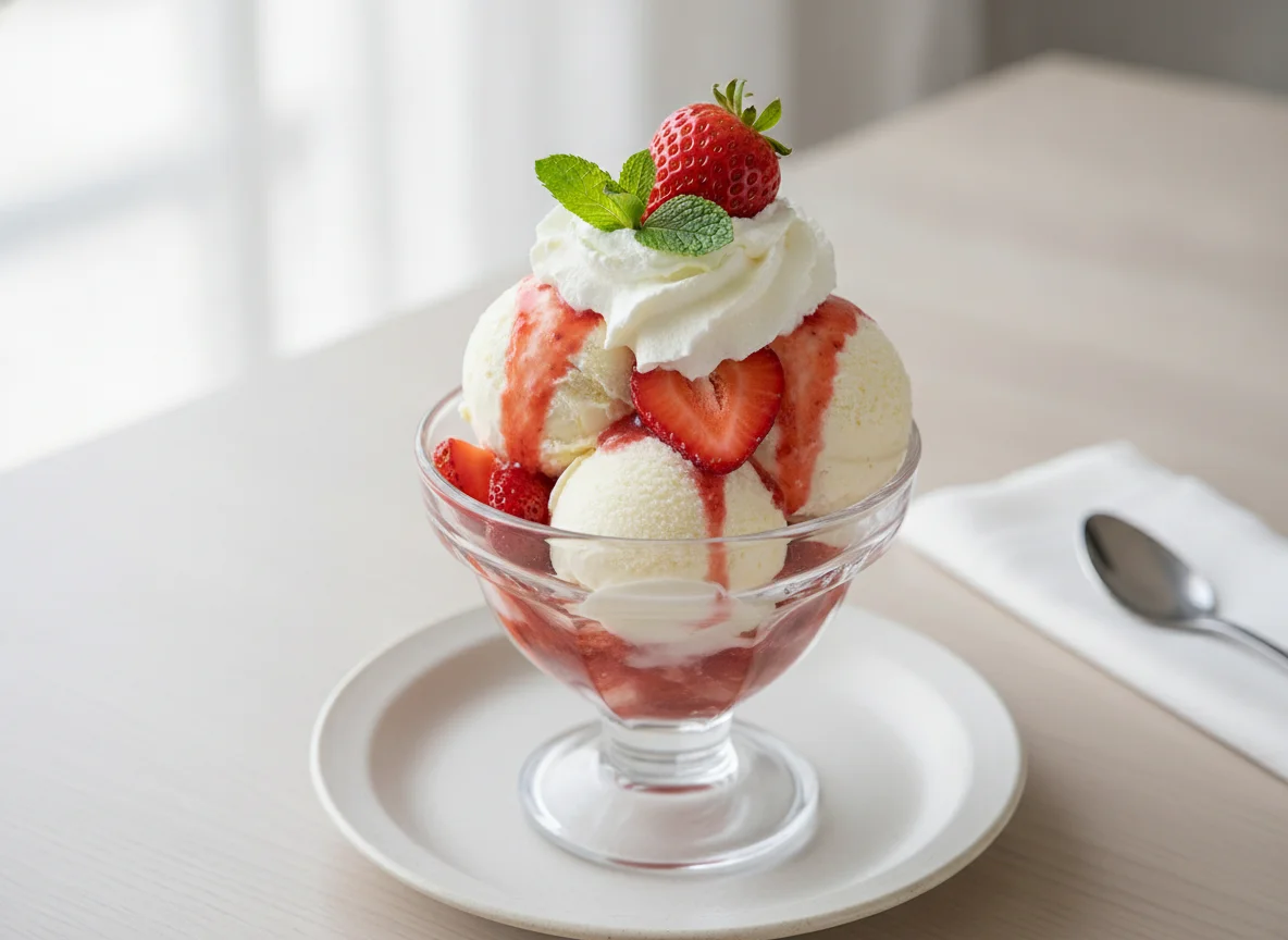 Strawberry Sundae with Whipped Cream photo