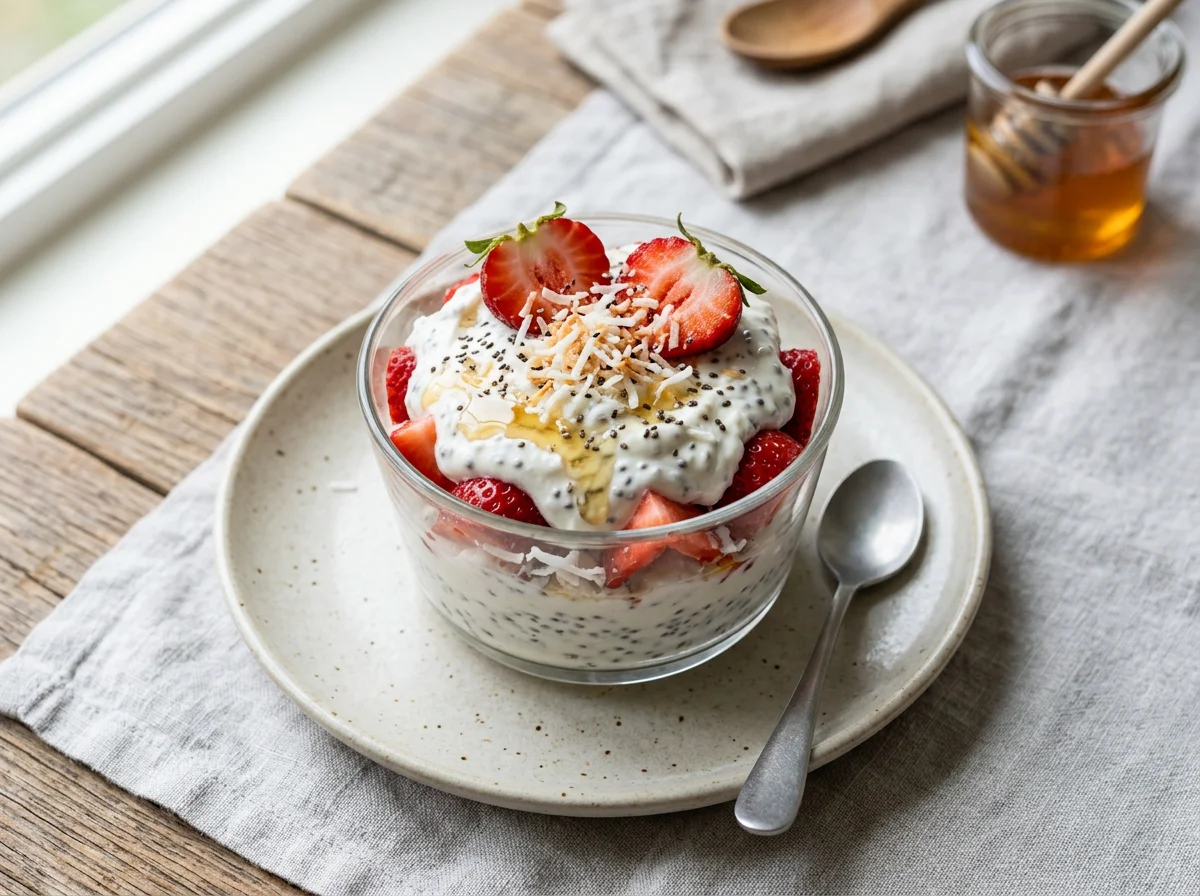 Strawberry Yogurt Parfait with Coconut and Chia Seeds photo