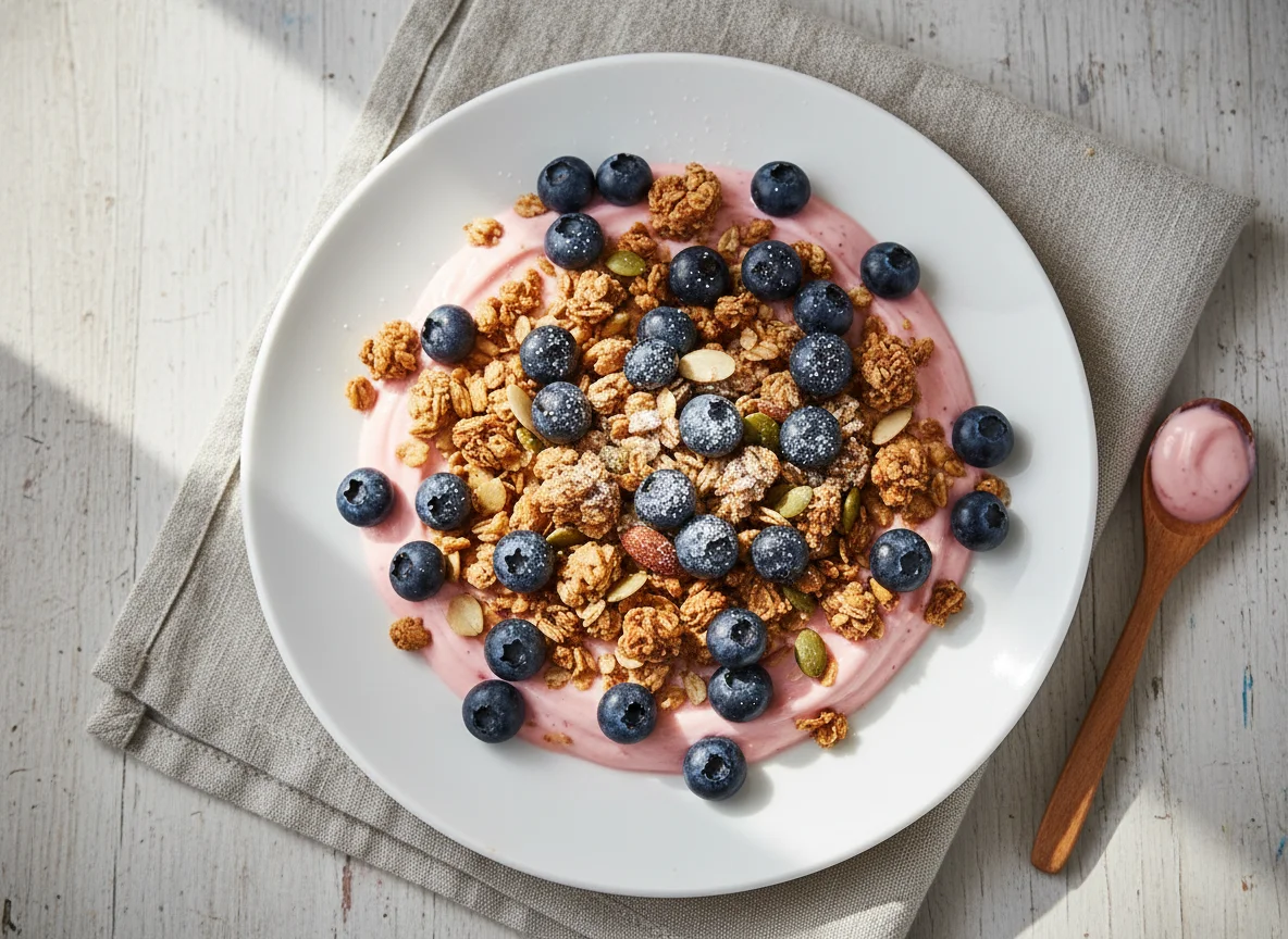 Strawberry Yogurt with Blueberries and Granola photo