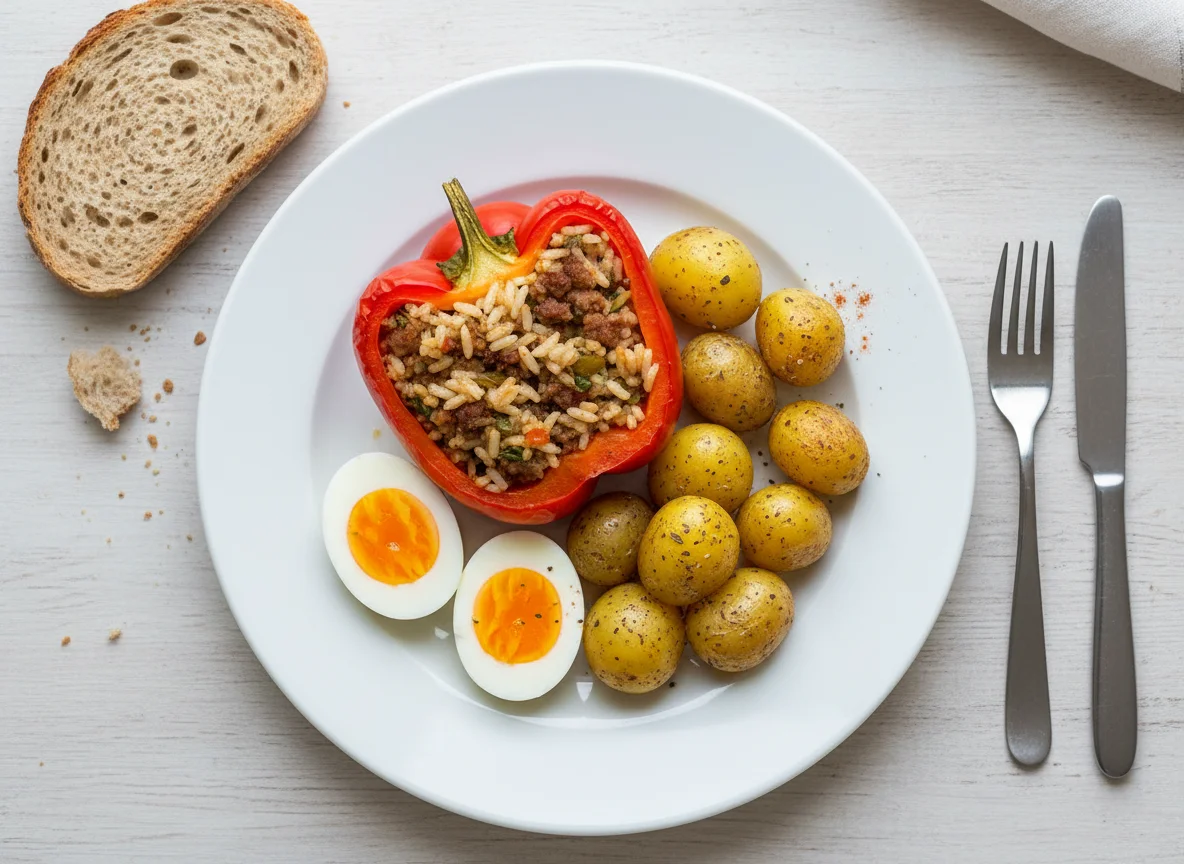 Stuffed Bell Pepper with Boiled Eggs and Potatoes photo