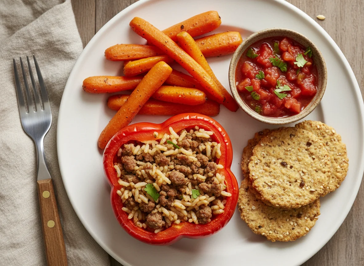 Stuffed Bell Pepper with Carrots and Crackers photo