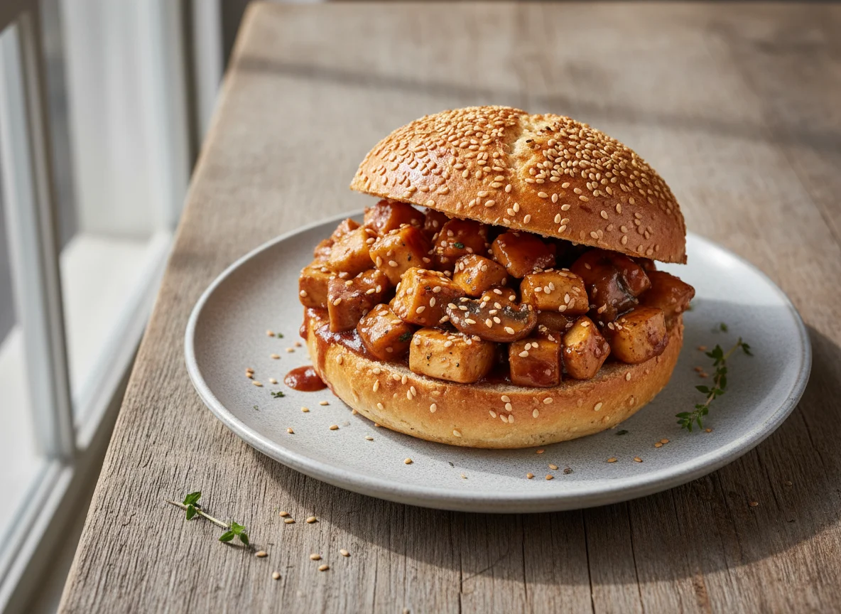 Stuffed Bun with Meat and Mushrooms photo