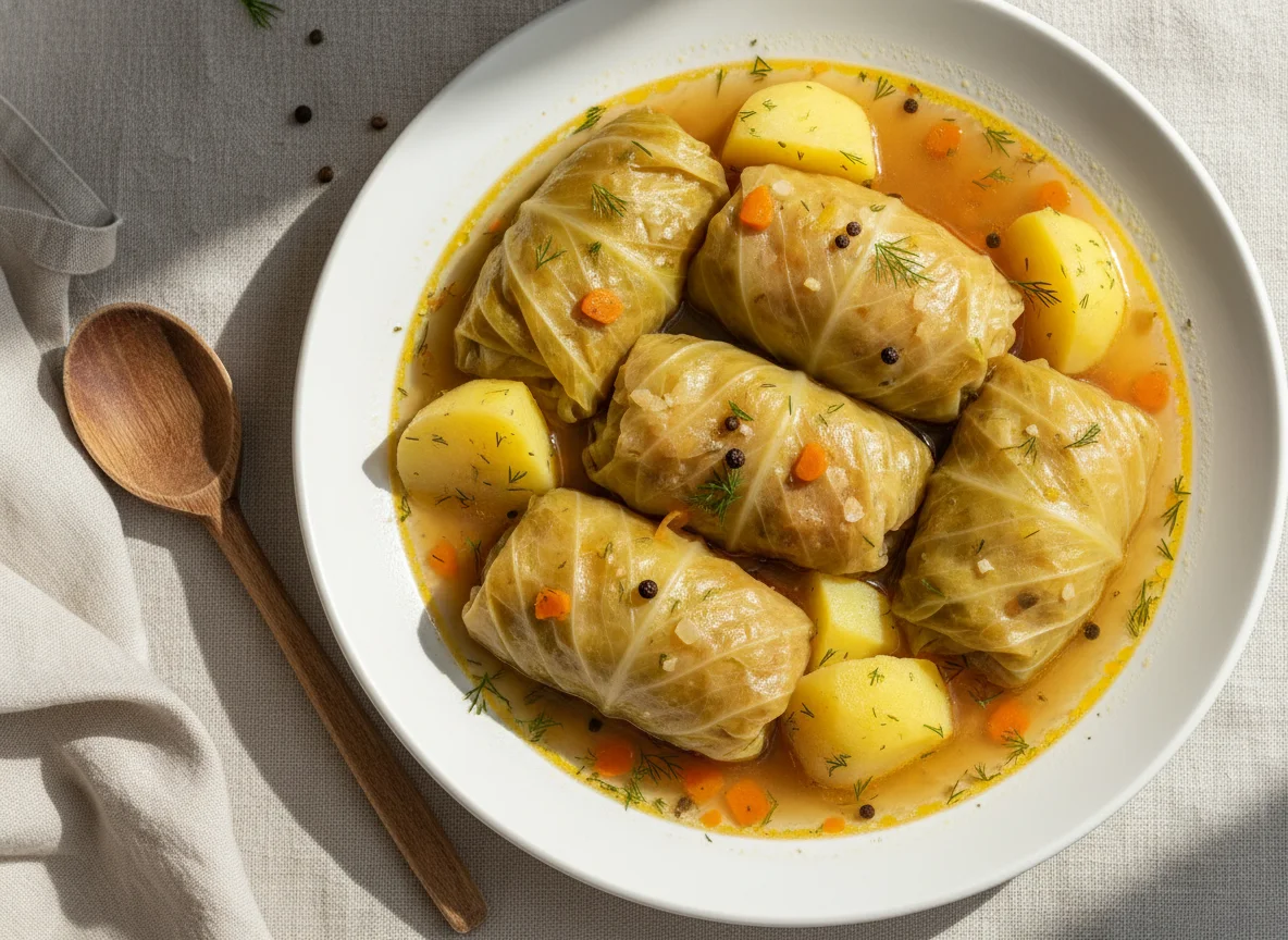 Stuffed Cabbage Rolls with Potatoes and Broth photo