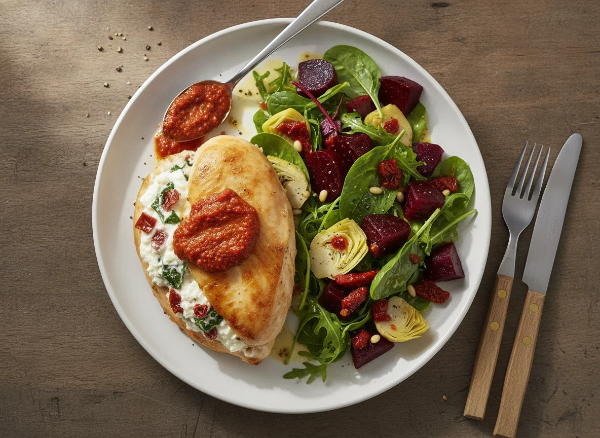 Stuffed Chicken Breast with Beetroot and Pesto Salad photo