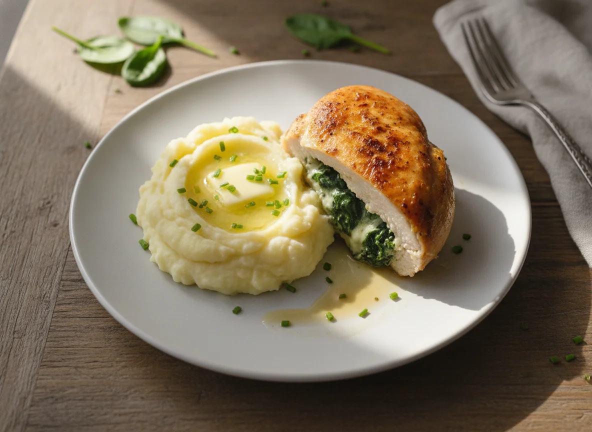 Stuffed Chicken Breast with Mashed Potatoes photo