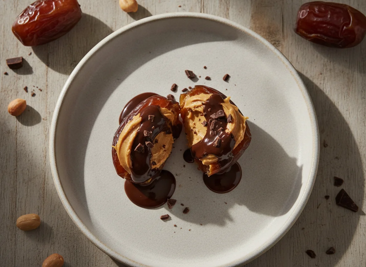 Stuffed Medjool Date with Peanut Butter and Dark Chocolate photo