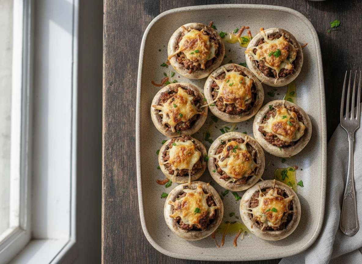 Stuffed mushrooms with minced meat photo
