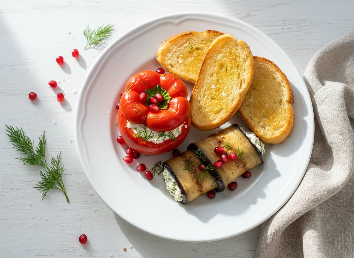Stuffed Pepper and Eggplant with Toast photo