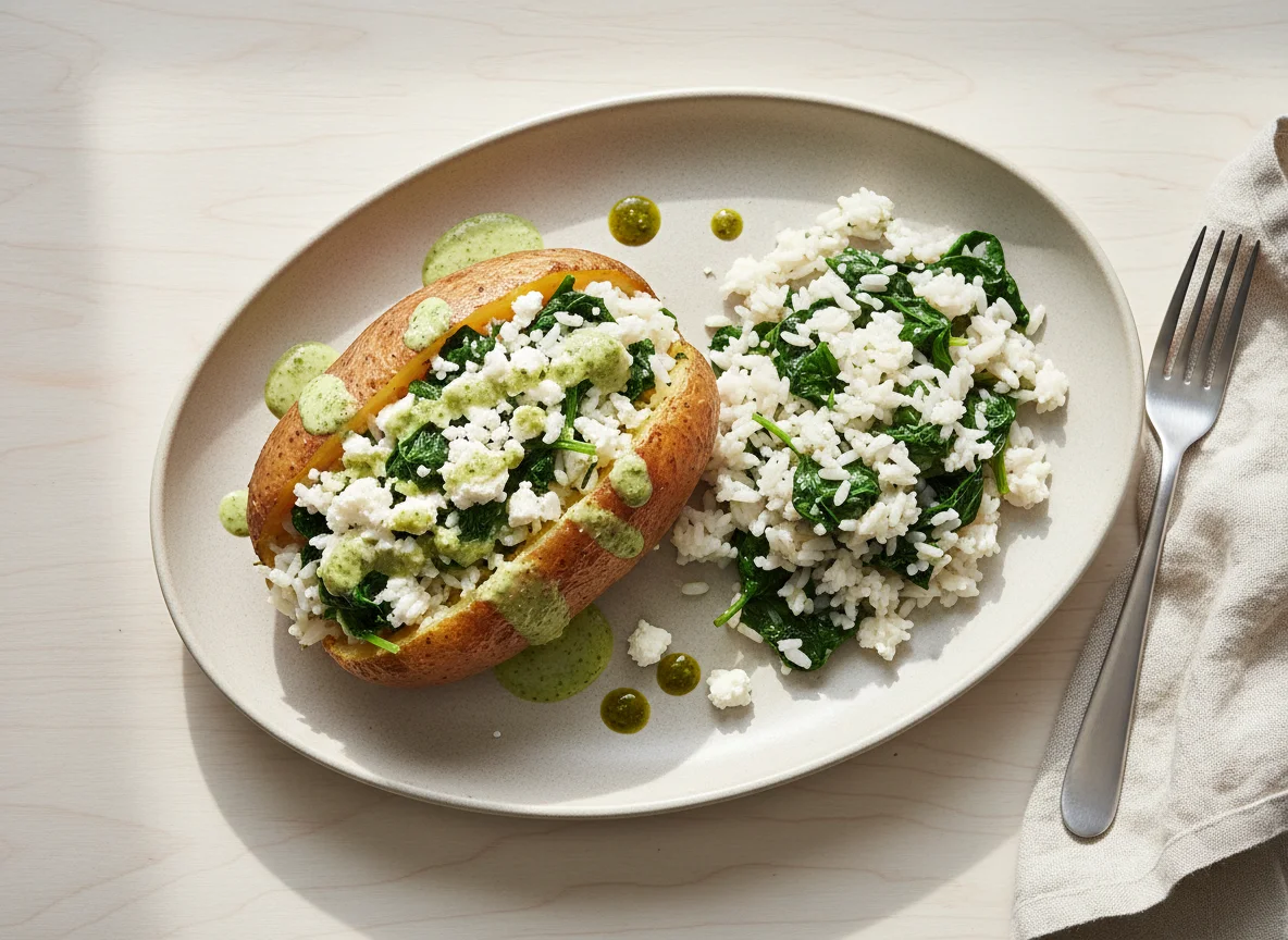 Stuffed Potato with Rice and Spinach photo