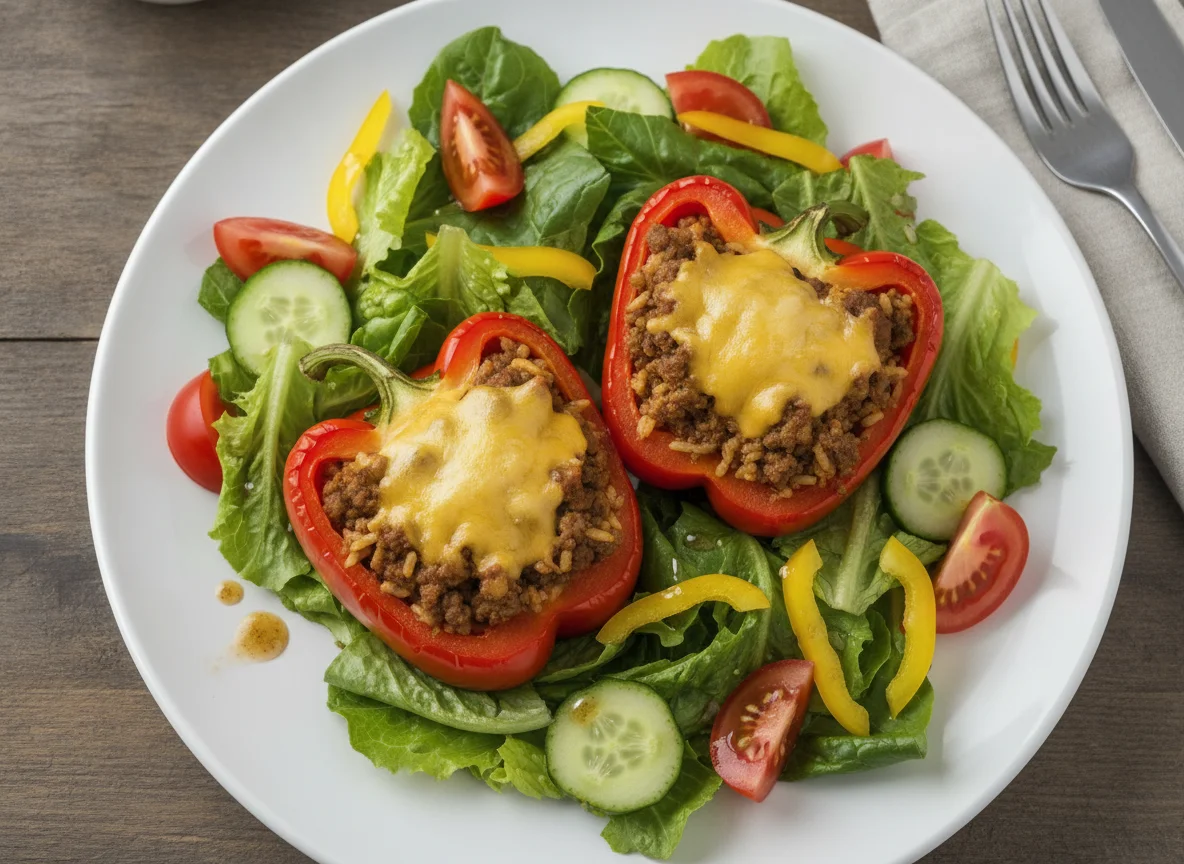 Stuffed Red Bell Pepper with Garden Salad photo
