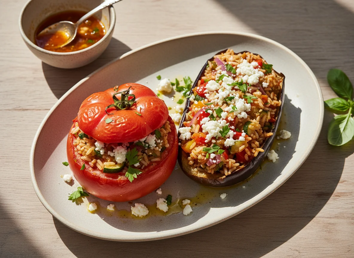 Stuffed Tomato and Aubergine with Feta photo