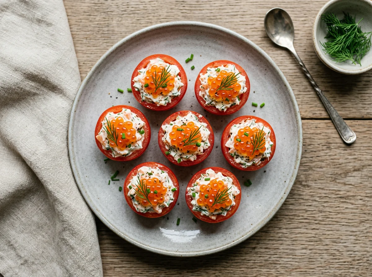 Stuffed Tomatoes with Cream Cheese and Salmon Roe photo