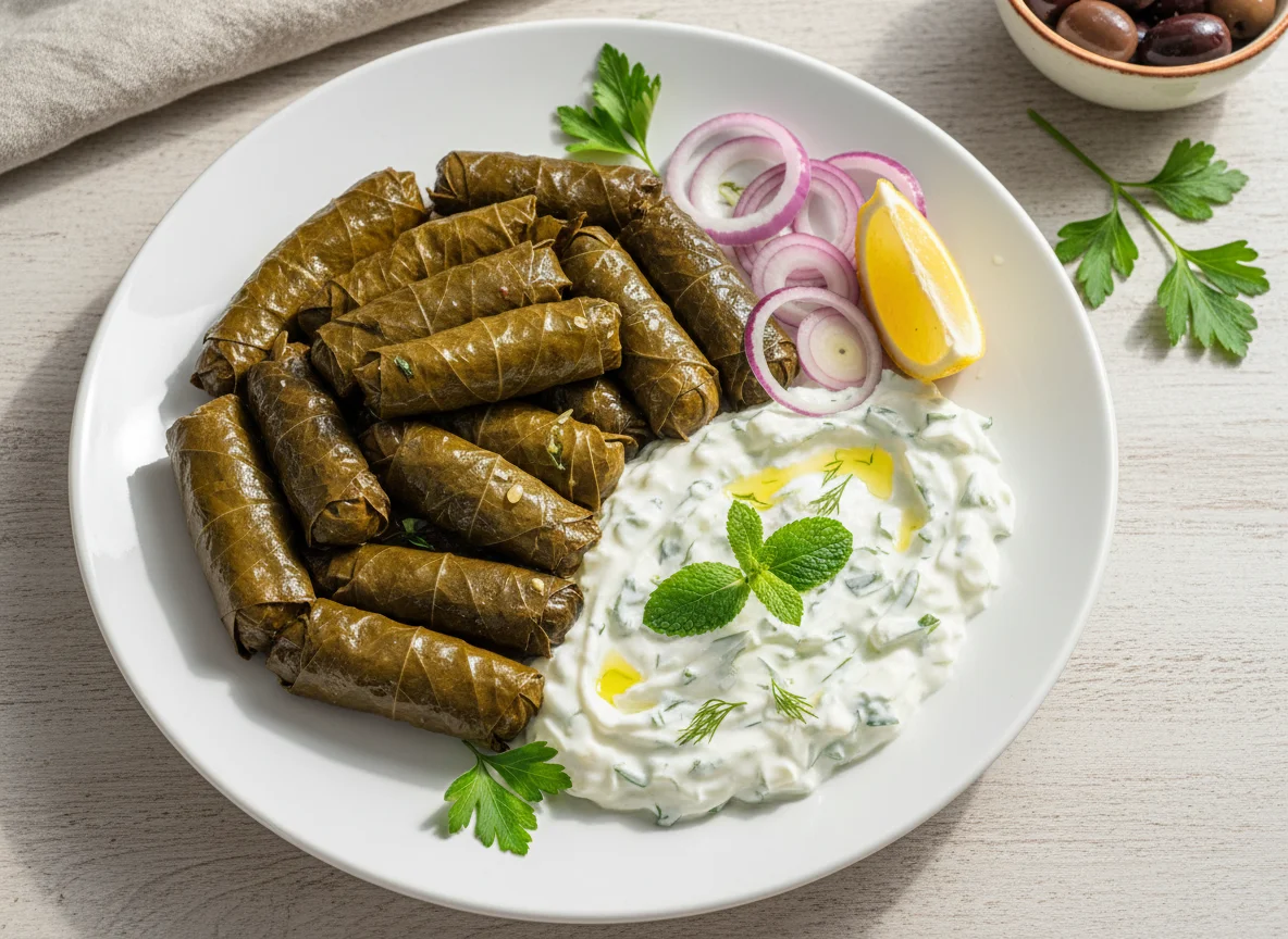 Stuffed Vine Leaves with Tzatziki photo