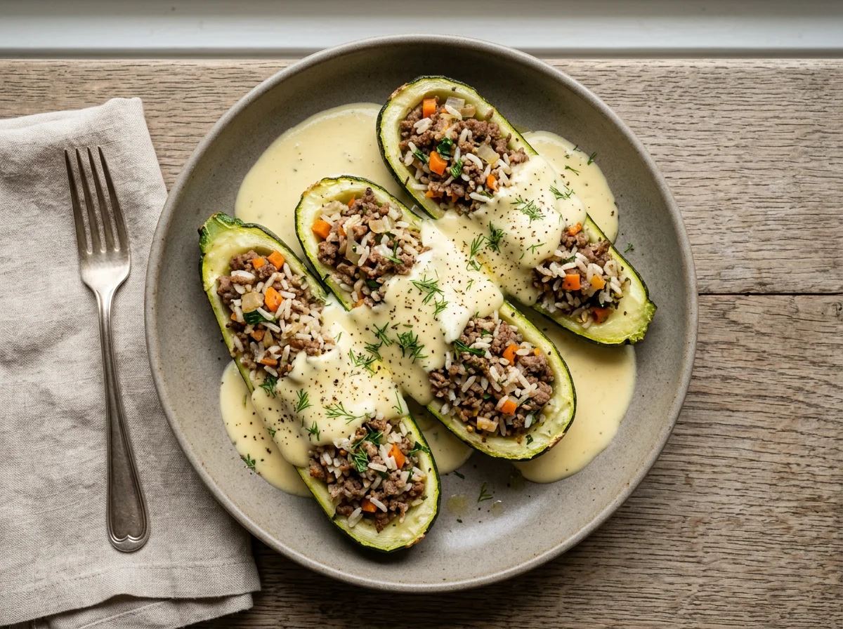 Stuffed Zucchini with Avgolemono Sauce photo