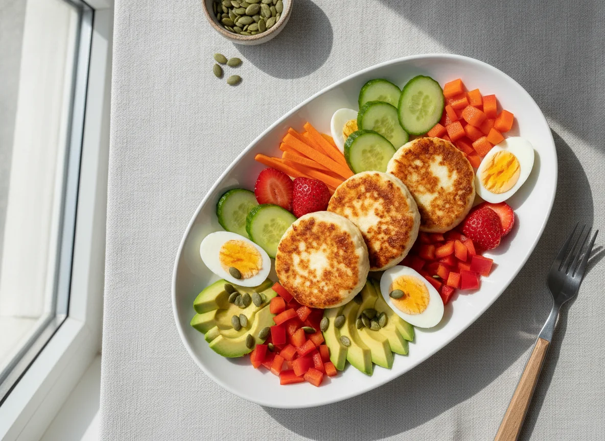 Sugar-free flour-free syrniki with vegetables and eggs photo