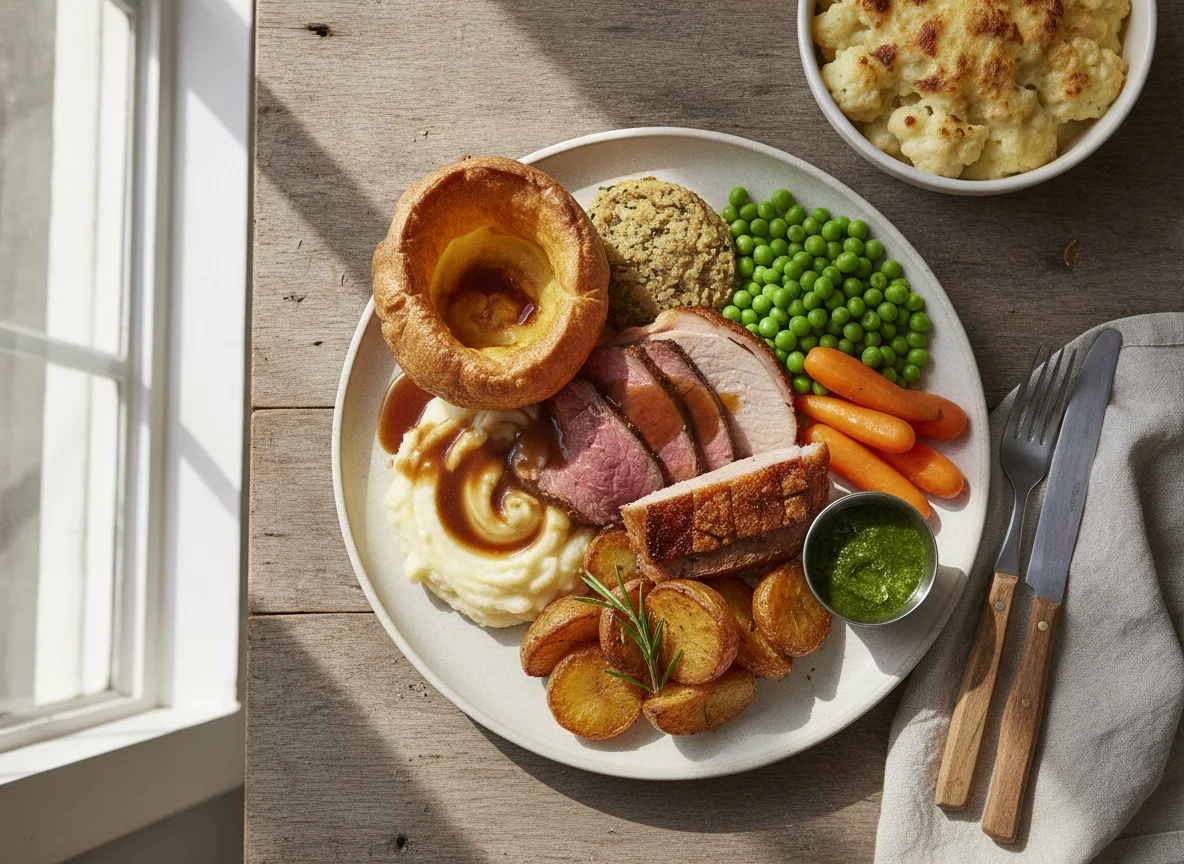 Sunday Roast with Beef, Pork, and Trimmings photo
