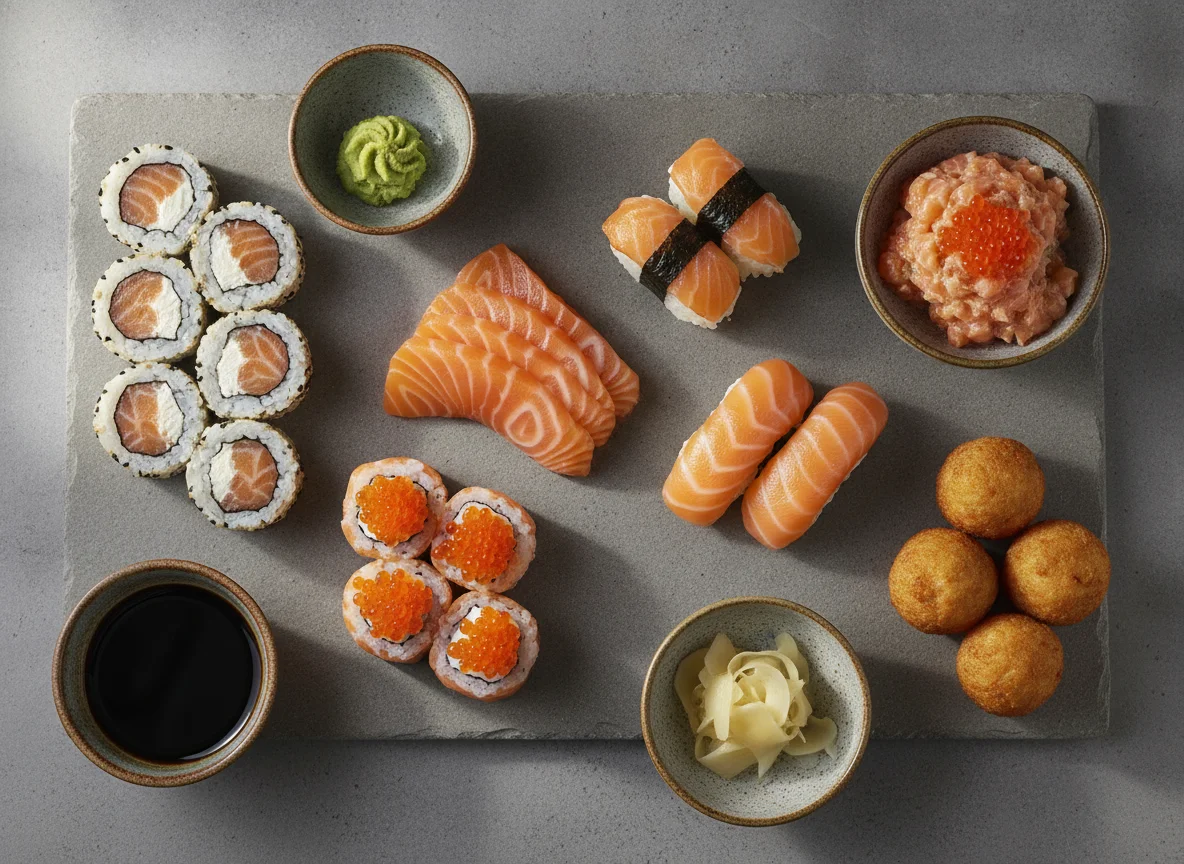 Sushi and Sashimi Platter with Fried Sides photo
