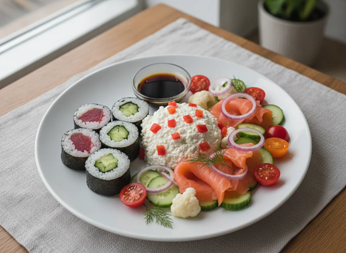 Sushi and Smoked Salmon Salad with Cottage Cheese photo