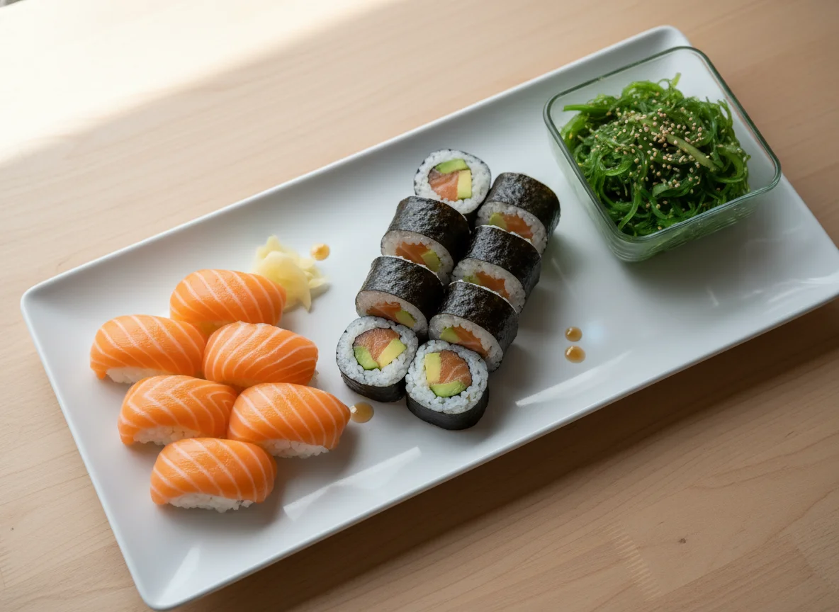 Sushi and Wakame Salad Platter photo
