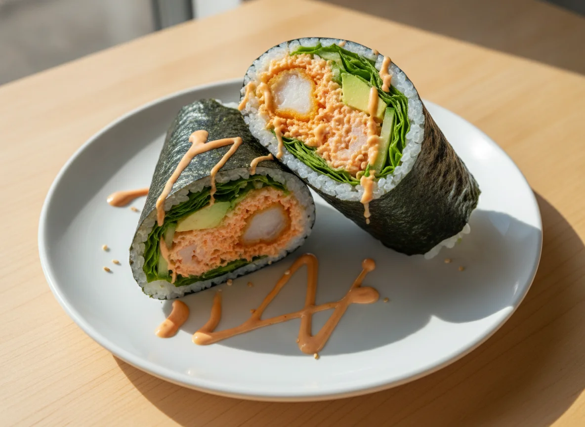 Sushi Burrito with Shrimp Tempura and Spicy Crab photo