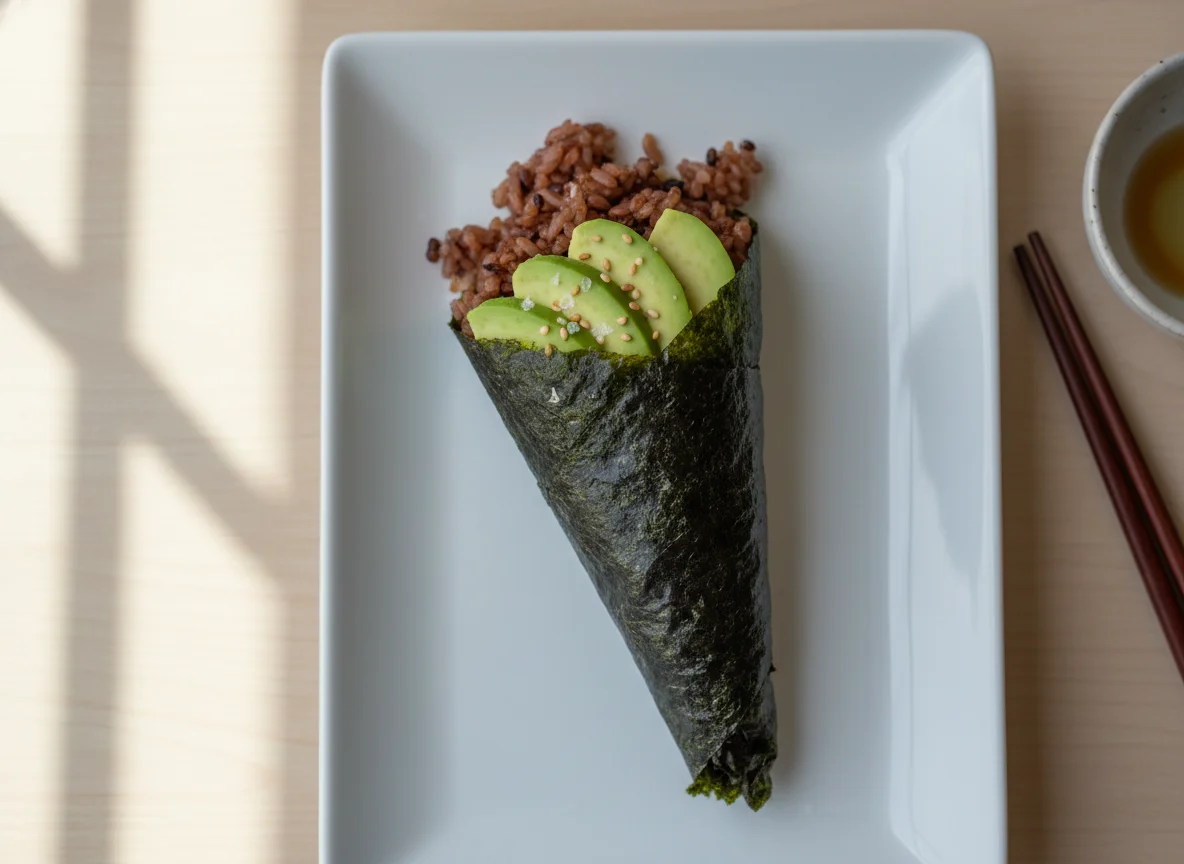 Sushi Hand Roll with Brown Rice and Avocado photo