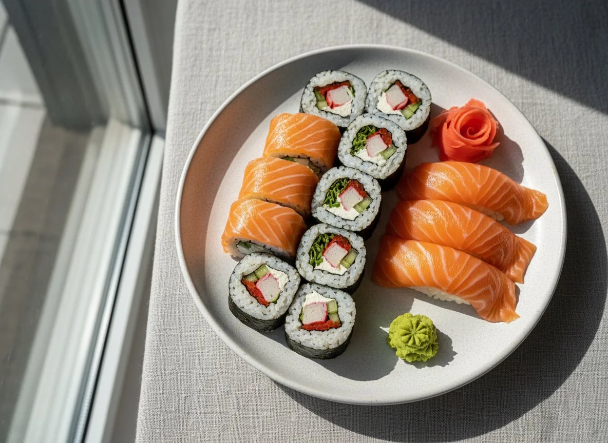 Sushi Platter with Salmon Maki and Sashimi photo