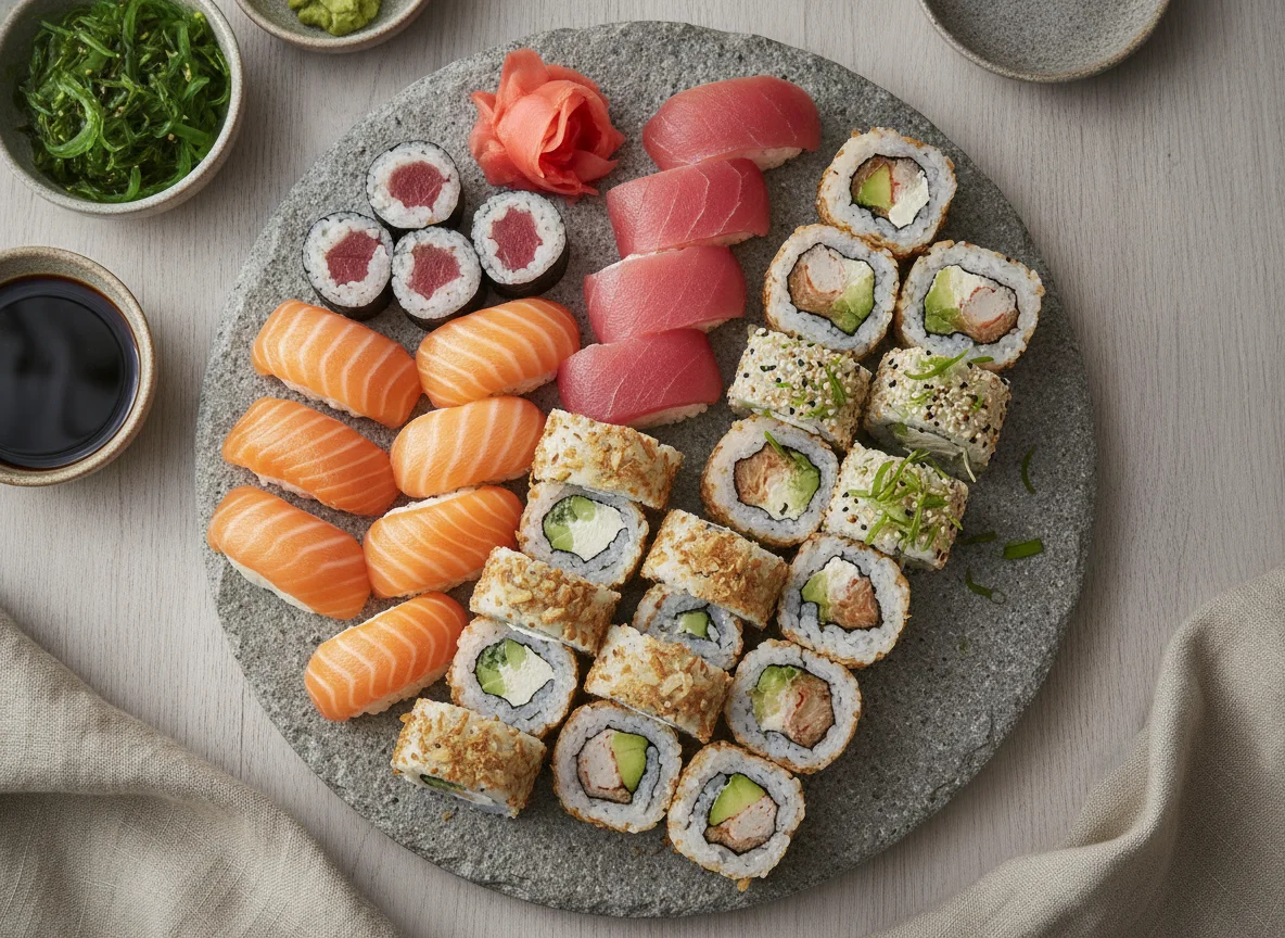 Sushi Platter with Salmon Nigiri and Maki Rolls photo