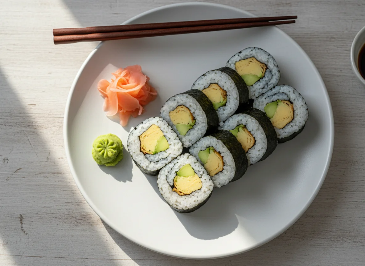 Sushi Roll with Wasabi and Pickled Ginger photo