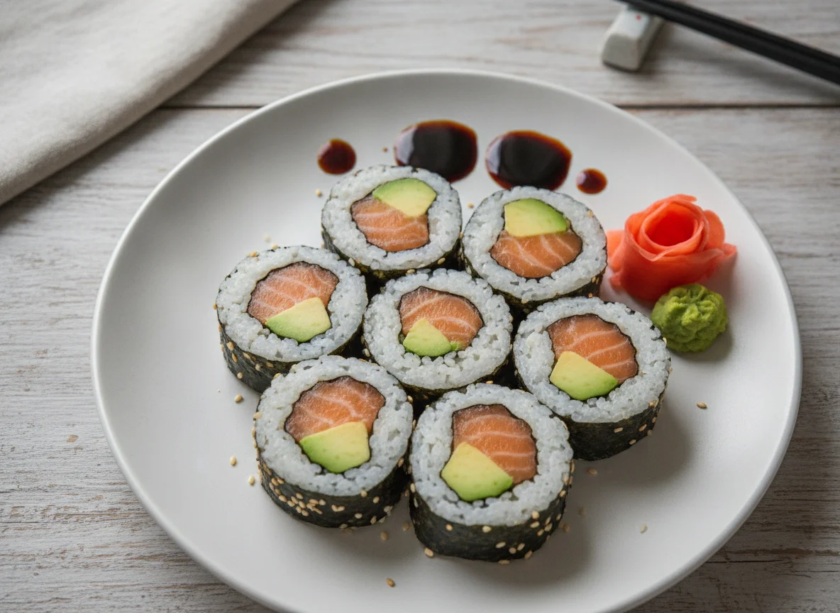 Sushi Rolls with Salmon and Avocado photo