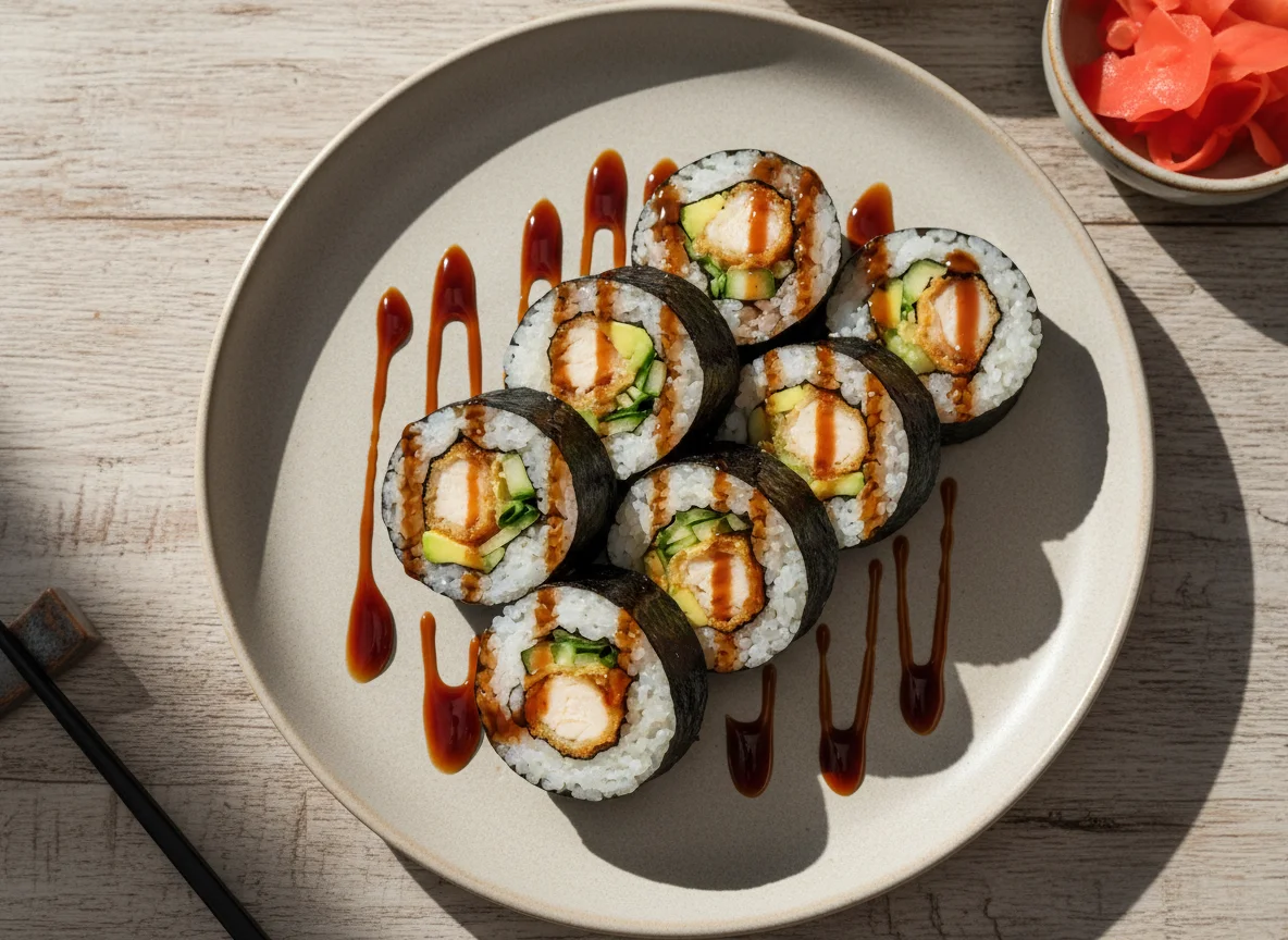 Sushi Rolls with Teriyaki Sauce photo